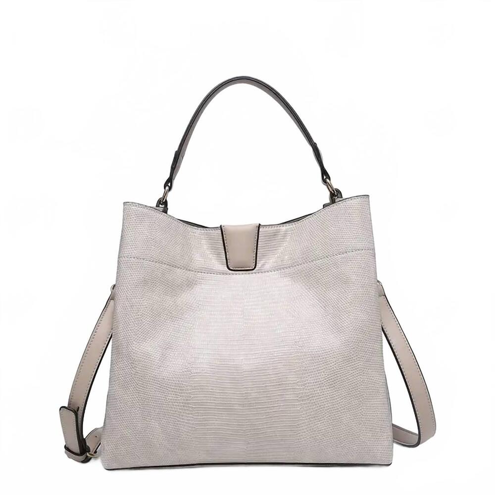 NEW JEN & CO. women's tati lizard monogrammable satchel bag in pearl